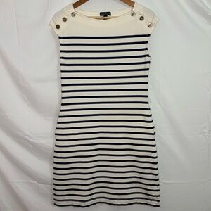 Lauren Ralph Lauren Cream and Navy Sailor Striped Jersey Sheath Dress in Small